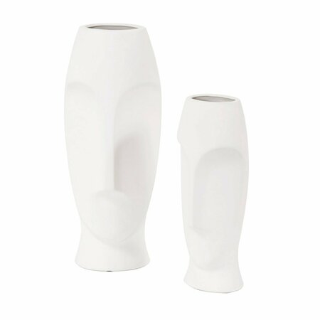 HOWARD ELLIOTT Abstract Faces Matte White Ceramic Vases set Of 2 34094